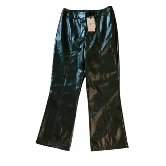 NWT 7 For All Mankind Womens Faux Leather Slim Boot Pant Size Medium Green - Picture 1 of 11